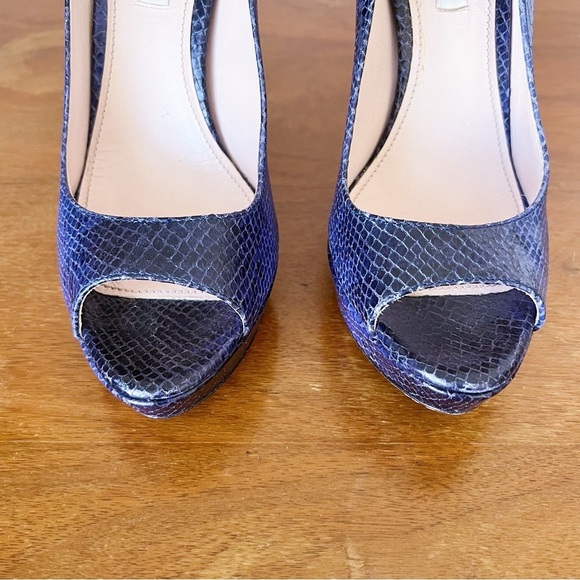 Miu Miu • blue python snakeskin pumps peep toe heels leather platform stiletto - Picture 4 of 11